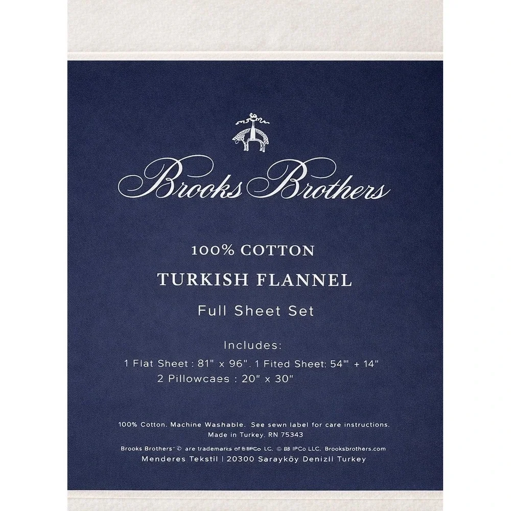 New Brooks Brothers Luxury Turkish Cotton Flannel‎ Sheet Set Off White Size Full